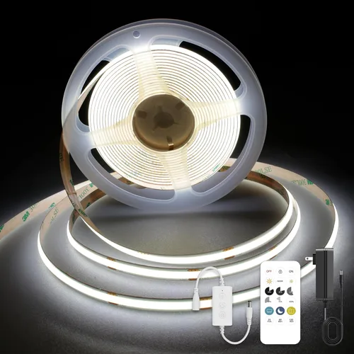 Vista 11 de Tira LED COB, tira de luz LED COB blanca cálida de 16.4 pies, tira de luz LED regulable de 2700 K, CRI92+, 0.315 in de ancho, cinta LED flexible