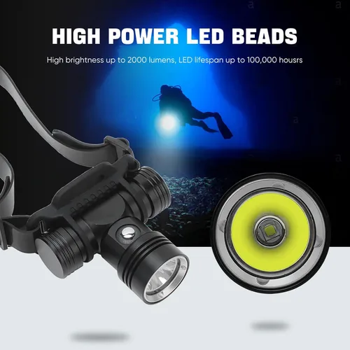 Vista 4 de XLENTGEN Luces de buceo superbrillantes, faros de buceo IPX8, impermeable, 3 modos de iluminación, luz de seguridad submarina de 2000 lúmenes
