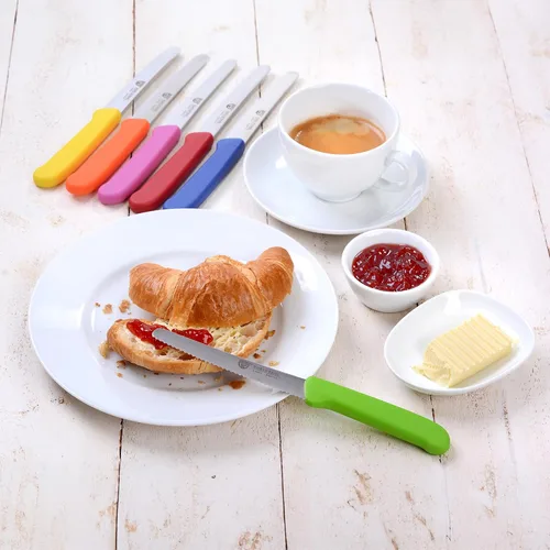 Vista 5 de GRÄWE cuchillo de mesa 6 piezas, juego de cuchillos para cortar, paquete de 6 cuchillos de pan, cuchillo de desayuno con borde dentado en un lado