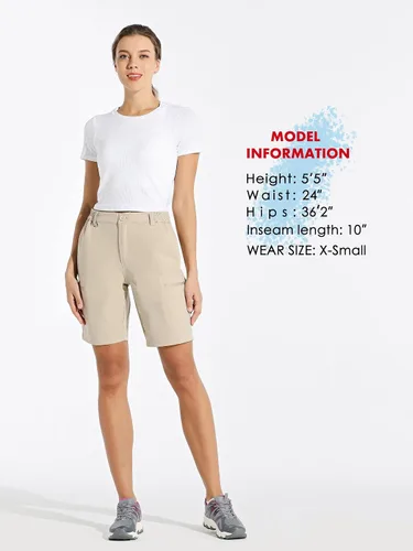 Vista 6 de Willit - shorts de senderismo para mujer, de 10 pulgadas, elásticos, para golf, activos, de secado rápido, pantalones cortos de verano