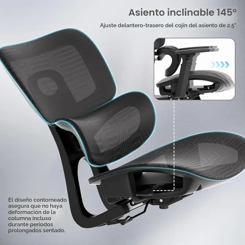 Vista 6 de Silla de oficina ergonómica, silla de escritorio ajustable con respaldo alto y asiento ajustable, reposabrazos 3D, bloqueo de inclinación reclinable