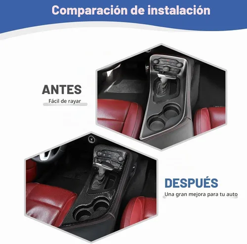 Vista 2 de RT-TCZ para Challenger Cubierta de Recorte de Panel de Cambio de Marchas de Fibra de Carbono de la Consola Central para Dodge Challenger 2015-2023