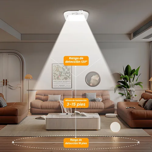 Vista 4 de Luz de Techo con Sensor de Movimiento a Batería, 180LM 6000K Luces de Armario a Batería con Sensor de Movimiento, Luz de Techo Inalámbrica de 48LED