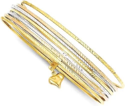 Vista 8 de ICE CARATS 14k Dangle Heart Tri Color Gold Set Of 7 Slip On Bangle Bracelet Fine Jewelry For Women Gifts For Her