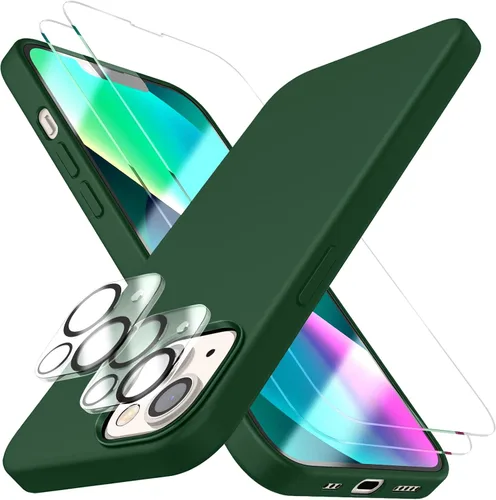 Vista 7 de Dssairo Funda 5 en 1 Diseñada para iPhone 13, con Paquete de 2 Protectores de Pantalla, Paquete de 2 Protectores de Lente de Cámara, Funda Verde
