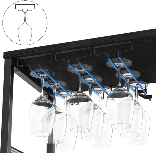 Vista 7 de IDEALHOUSE Armario de bar de vinos de 3 niveles con estante y cajón desmontable para vinos, aparador industrial y gabinete de buffet con soporte