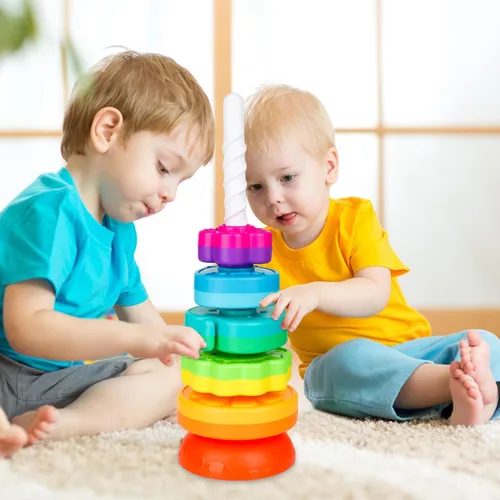 Vista 3 de BYFWH Juguetes apilables giratorios para bebés de 12 meses en adelante, apilador de anillos para niños pequeños de 1 a 3 años, juguetes Montessori