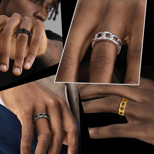 Vista 5 de ChainsHouse Anillo de eslabones cubanos de acero inoxidable para hombres y mujeres, 0.252 in - 0.276 in de ancho, tamaño 07-14, con caja de regalo