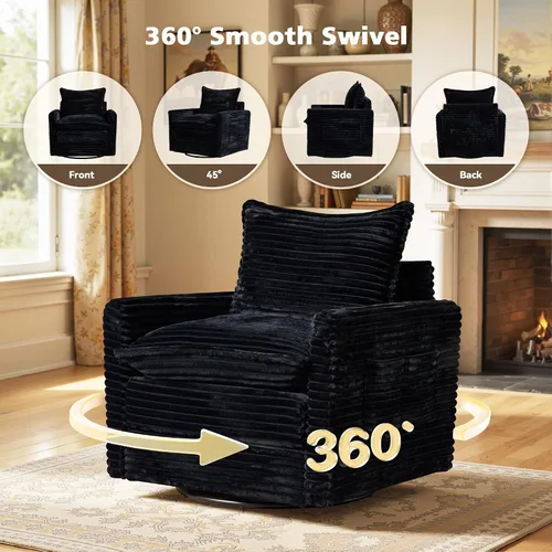 Vista 3 de Sofá seccional modular, conjunto de sofá en forma de L de 98" para sala de estar, sofás de nube cómodos de 4 plazas con sillas giratorias Negro