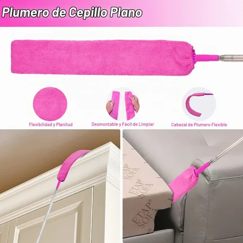 Vista 5 de Plumeros de microfibra para limpieza, plumeros con poste de extensión, plumeros flexibles y lavables para ventiladores de techo alto, persianas