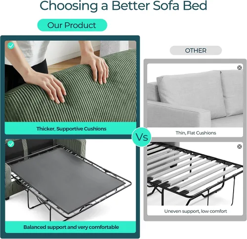 Vista 7 de LINSY HOME Sofá cama extraíble – Sofá cama convertible de dos plazas, sofá cama extraíble con marco de cama mejorado, carga USB y portavasos, sofá