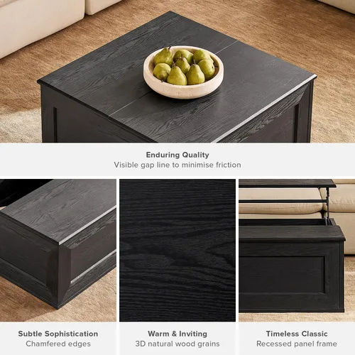 Vista 6 de Mopio Blake - Mesa de centro con tapa abatible y almacenamiento, mesa de centro cuadrada moderna de estilo rústico con parte superior fácil