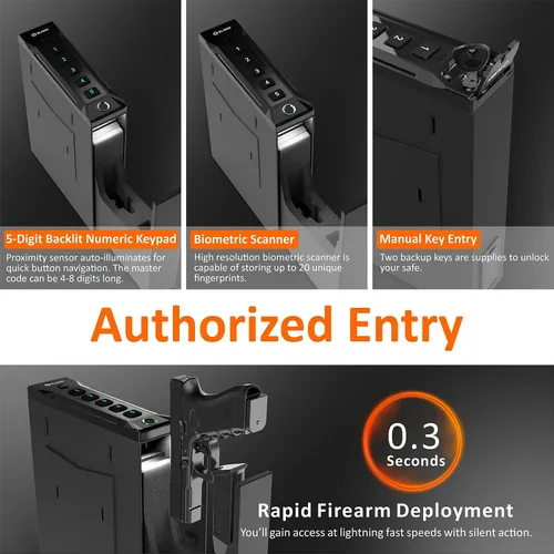 Vista 5 de Z ZLJUAN Caja fuerte montada para pistolas, acceso rápido, puerta corredera de apertura automática, pistola segura para mesita de noche, montaje