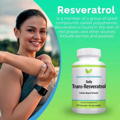 Vista 3 de Suplemento Trans Resveratrol - Cápsulas orgánicas - Suplementos para mujeres y hombres, antioxidante natural, suplemento de polifenoles - 60