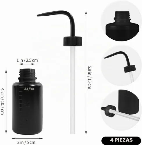 Vista 2 de Paquete de 4 botellas de lavado de tatuajes con difusor de chorro de agua (negro, 5.1 fl oz)
