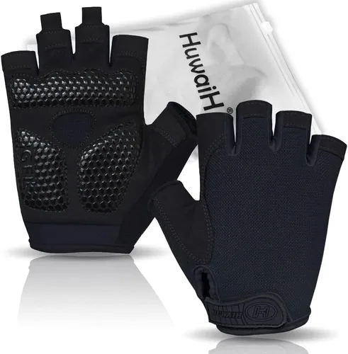 Vista 4 de HuwaiH Guantes de ciclismo para hombresmujeres, antideslizantes, amortiguadores, guantes de ciclismo con almohadilla de gel de medio dedo, guantes