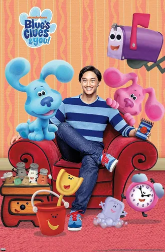 Vista 13 de Nickelodeon Blue's Clues - Póster de pared grupal, 22.4 pulgadas de largo x 14.7 pulgadas de ancho, versión enmarcada de madera de granero