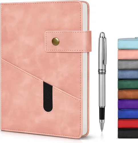 Vista 15 de Cuaderno rayado con bolígrafo, diario personalizado A5 de cuero de tapa dura para hombres y mujeres, 200 páginas de papel grueso de 100 GSM