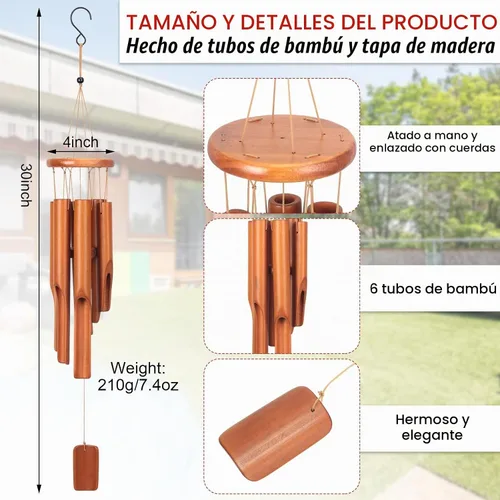 Vista 2 de Vinsot - Campanillas de viento de bambú para exteriores de 30 pulgadas