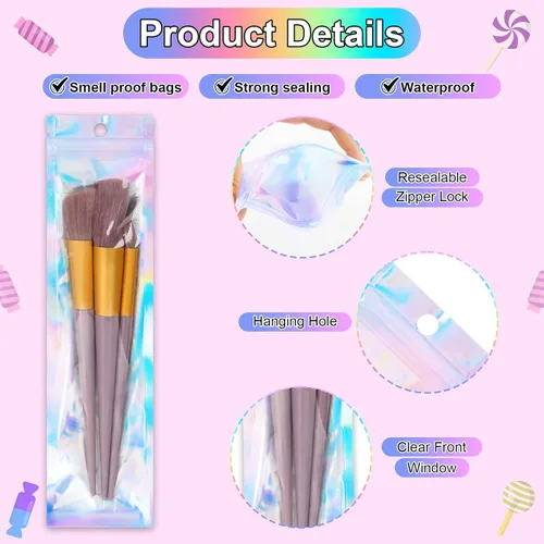 Vista 3 de ANZNKU 50 piezas 7 cm x 23 cm Bolsas holográficas para bolígrafos Bolsas de embalaje para bolígrafos Bolsa resellable a prueba de olores