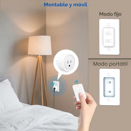 Vista 6 de LoraTap Mini adaptador de enchufe de control remoto inalámbrico (paquete de 2) con control remoto, interruptor de pared de 2 canales, rango