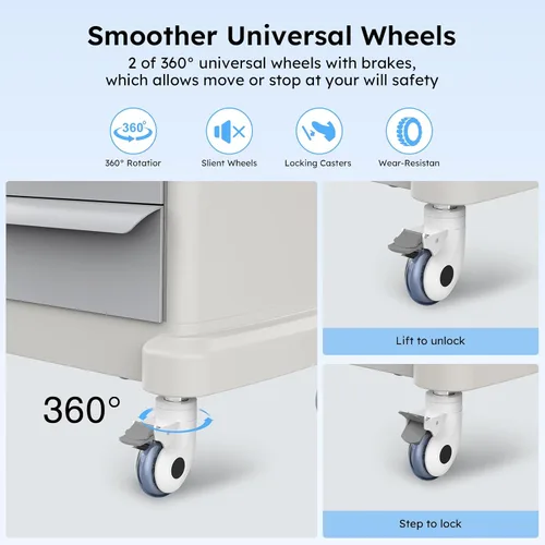 Vista 5 de Carrito de ultrasonido móvil para escáner de imágenes, carrito médico con 3 cajones y 4 ruedas silenciosas universales, almacenamiento de belleza