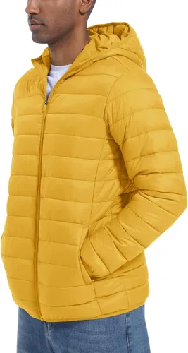 Vista 2 de MAGCOMSEN Chaqueta acolchada ligera con capucha para hombre, con cremallera completa, resistente al agua, acolchada, con forro
