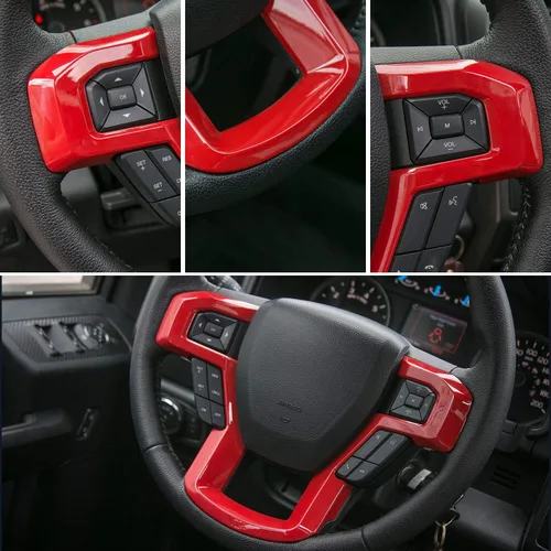 Vista 3 de JeCar embellecedor biselado para volante, accesorio interior decorativo para Ford F150 2015, 2016, 2017, Rojo