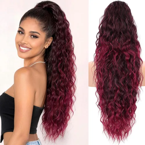 Vista 36 de KooKaStyle Extensión de cola de caballo con cordón de 26 pulgadas (66 cm) para mujeres, extensiones de cabello sintético rizado largo para uso