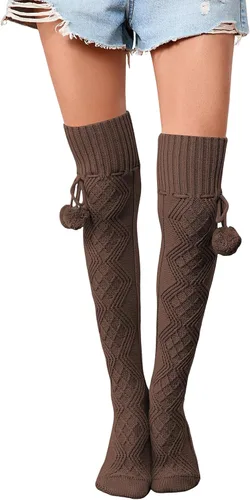 Vista 23 de SherryDC Calcetines de punto trenzado hasta el muslo para mujer, medias de bota extra largas de invierno, calentadores de piernas 1 - Blanco