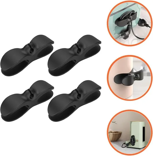 Vista 9 de Mikikit Soporte organizador de cables autoadhesivo, 4 piezas: clips de cable negros, clips de cable de escritorio, gestión de cables de teléfono