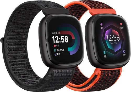Vista 23 de Correas de nailon compatibles con Fitbit Versa 4/Sense 2/Versa 3/Fitbit Sense, correa de repuesto ajustable deportiva suave transpirable