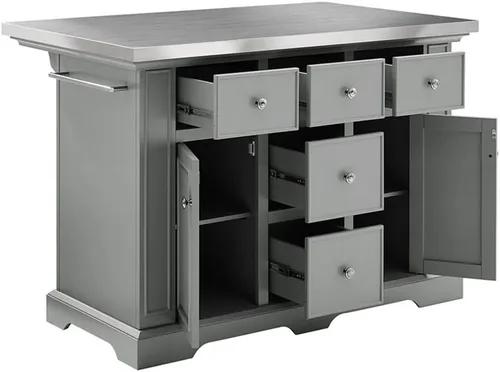 Vista 5 de Pemberly Row Isla de cocina de madera/acero inoxidable de transición en gris/cromo