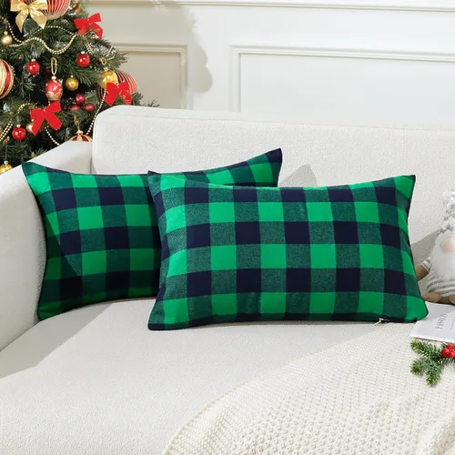 Vista 13 de OTOSTAR Paquete de 2 fundas de almohada decorativas de cuadros búfalo navideños de 12x20 pulgadas, lino clásico estilo granja, fundas de cojín