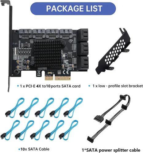 Vista 7 de Tarjeta PCI Express a SATA 3.0 de 2X 10 Puertos, Tarjeta de Expansión PCI Express a SATA III de 6Gbps, Chips ASM1166+JMB575
