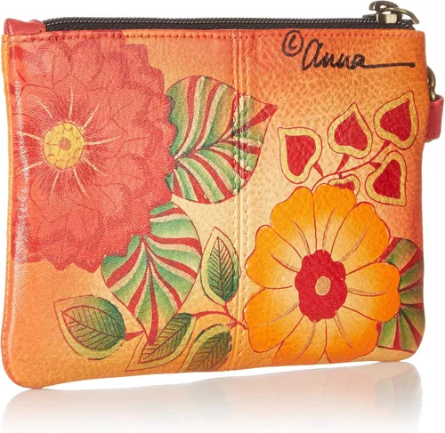 Vista 2 de Anna by Anuschka Monedero de cuero original pintado a mano con cremallera y correa de muñeca desmontable para mujer