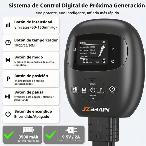 Vista 7 de JZBRAIN Botas de recuperación de piernas con compresión de aire: Dispositivo de sistema de compresión secuencial de doble potencia con sensor