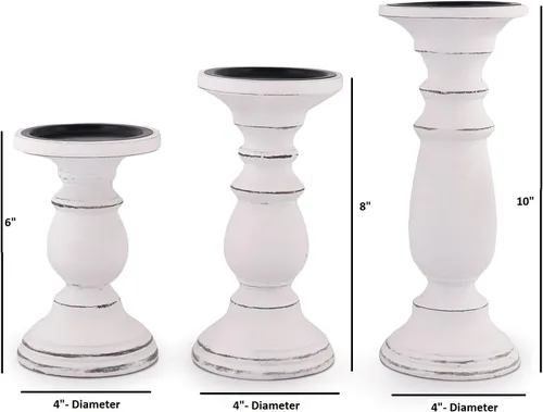 Vista 6 de Samhita Juego de 3 candelabros de madera - Candelabro decorativo tallado a mano para sala de estar o centro de mesa