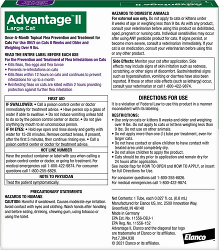 Vista 2 de Advantage II Tratamiento y prevención de pulgas recomendado por veterinarios para gatos grandes Gatos de más de 9 libras Suministro de 1 mes