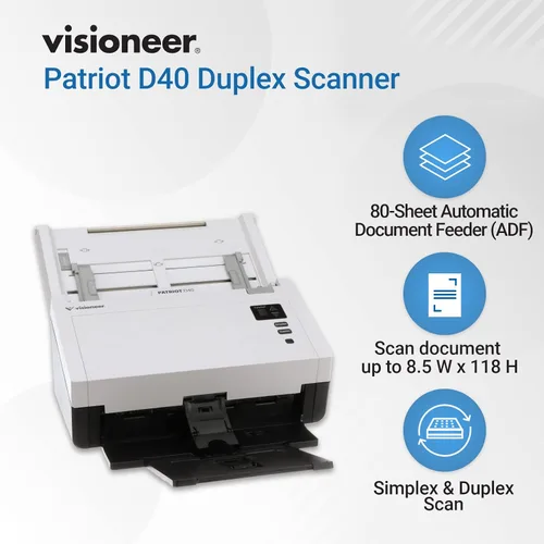 Vista 2 de Visioneer Patriot D40 - Escáner dúplex para PC y Mac, 70 PPM, alimentador automático de documentos (ADF)