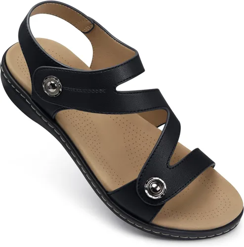 Vista 9 de TEMOFON Sandalias para mujer de verano elegante: puntera abierta, cómodas para caminar, sandalias planas con soporte para el arco, tallas 5-11