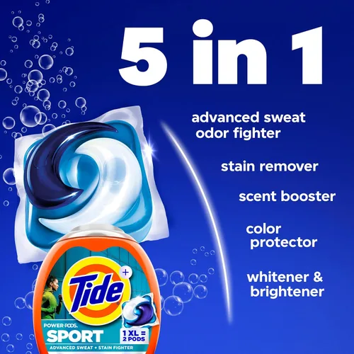 Vista 3 de Tide Power Pods - Cápsulas de detergente para ropa deportiva, 25 unidades, avanzado para sudor + combatiente de manchas