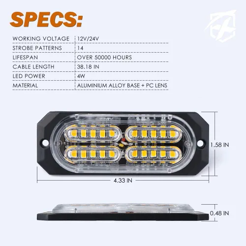 Vista 7 de Xprite Kit de luces estroboscópicas de emergencia con 20 luces LED de montaje empotrado en superficie de color ámbar, ultradelgado, salpicadero