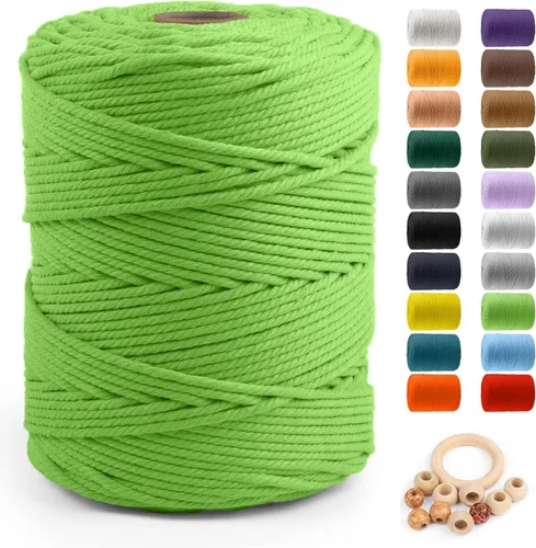 Vista 39 de ZUEXT Cordón de algodón para macramé de 4 mm x 500 m, ZUEXT Cordones trenzados naturales hechos a mano en verde manzana de 4 hebras, cuerda de lana