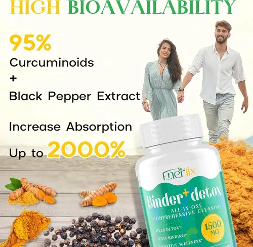 Vista 6 de Enerlix Aglutinante de Desintoxicación 15 en 1, Carbón Activado, Zeolita y Arcilla de Bentonita, Chlorella, Suplemento de Desintoxicación de 1500 MG