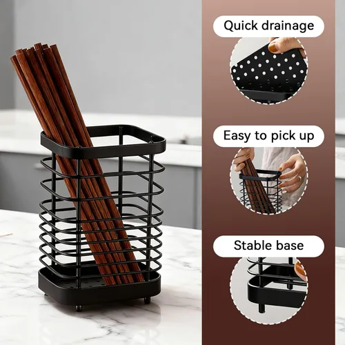 Vista 3 de Cesta de secado de utensilios de acero inoxidable, cesta de secado de cubiertos para fregadero de cocina con drenaje, estante de utensilios