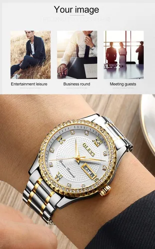 Vista 51 de OLEVS - Relojes de diamantes para hombres, relojes de vestir a prueba de agua, relojes analógicos de cuarzo de lujo con calendario de fecha y correa