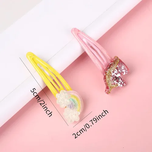 Vista 5 de Pinzas para el cabello con cierre de mariposa, arco iris, antideslizantes, accesorios para el cabello de unicornio brillante, accesorios