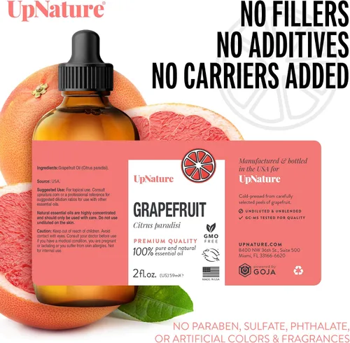 Vista 3 de UpNature Aceite esencial de toronja rosa - 100 % natural y puro, sin diluir, para aromaterapia, aumenta la energía, mejora el estado de ánimo