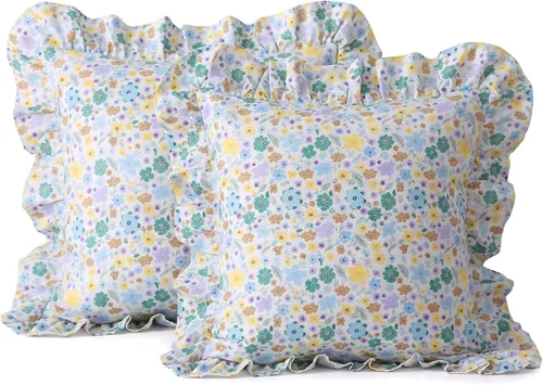 Vista 28 de Mywinlle juego de 2 fundas para cojín con volantes a cuadros negro/blanco, fundas de almohada decorativas de algodón lavado a cuadros estilo granja